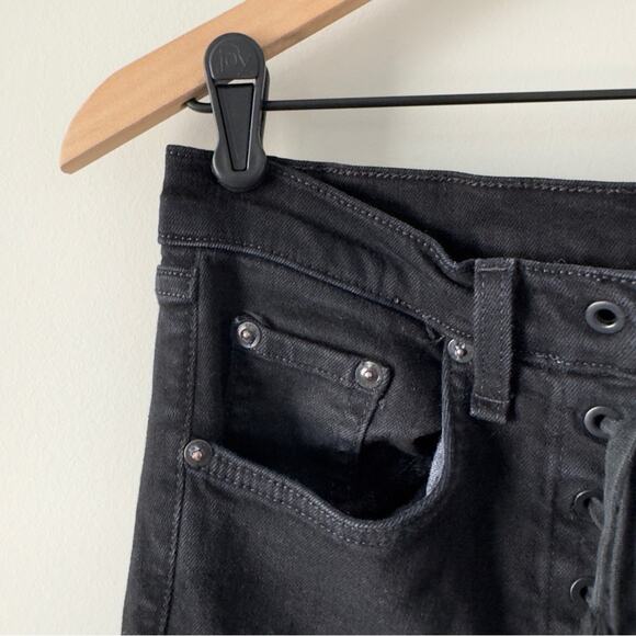 Rag & Bone Lace Up Skinny Jeans Black Coal cotton blend casual pockets high rise - Picture 6 of 13